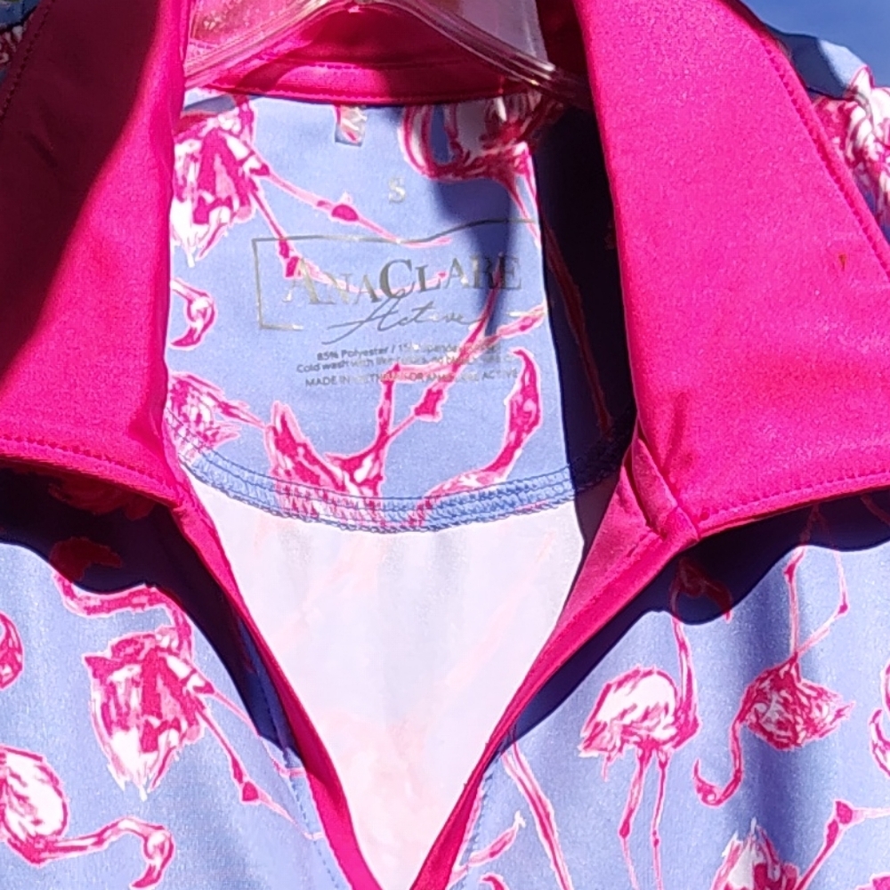 NEW Ana Clare Sleeveless Polo Top Women's Sz S Hot Pink 🦩 Flamingos $59 - Picture 5 of 6